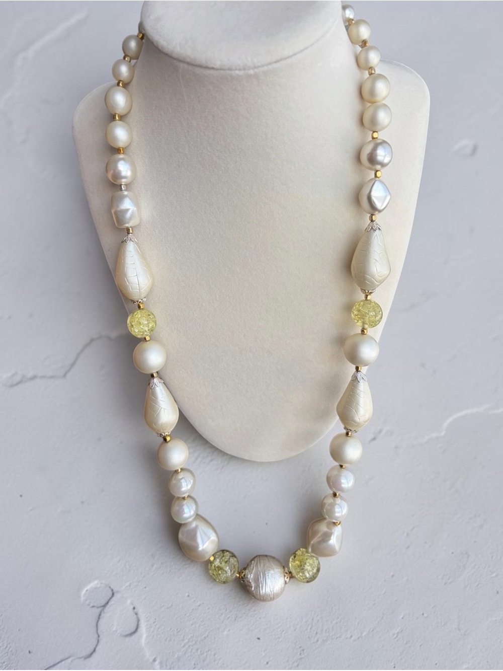 Elegant Cream Pearl Necklace with Yellow Accents - Japan
